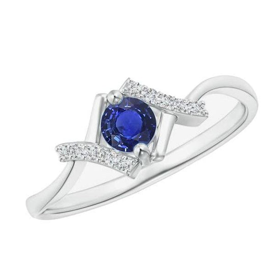 Round Diamond Sapphire Ring 1.50 Carats Twisted X Style Shank Gold 14K