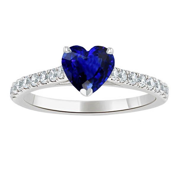 Round Diamond Sapphire Ring Heart Cut Cathedral Setting 2.50 Carats