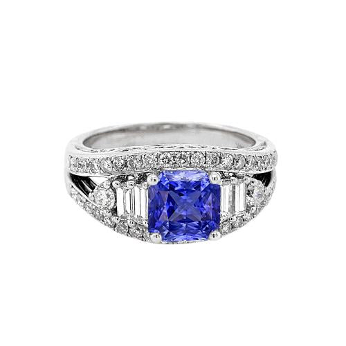 Round Diamond Sapphire Ring Open Eye Style Split Shank 2.50 Carats