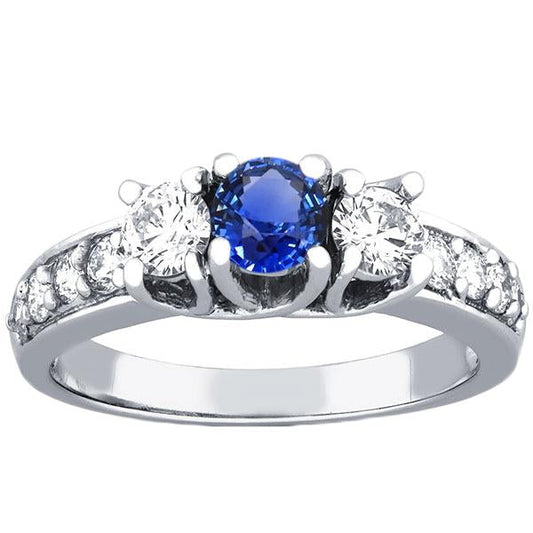 Round Diamond & Sapphire Ring With Accents 2.50 Carats Trellis Setting