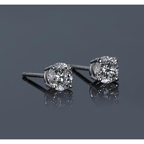 Round Diamond Stud Earring 1 Carat Four Prong White Gold 14K Jewelry