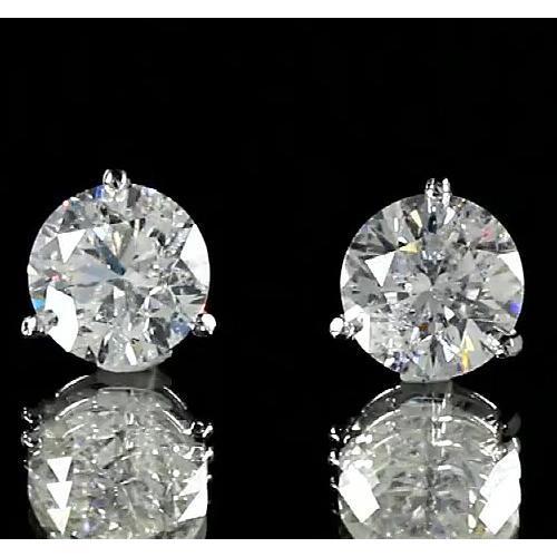 Round Diamond Stud Earring 2 Carats White Gold 14K Jewelry