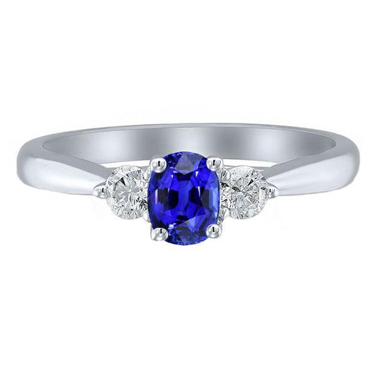 Round Diamond Three Stone Cushion Sri Lankan Sapphire Ring 2 Carats