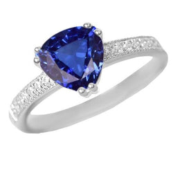 Round Natural Earth Mined Diamond Trillion Ceylon Sapphire Gemstone Ring 2.50 Carats