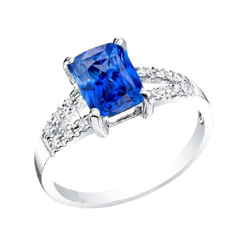 Round Diamond Wedding Ring Natural Blue Sapphire Split Shank 2 Carats