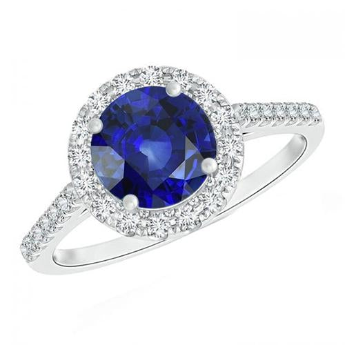 Round Diamond Women's Engagement Ring Halo Ceylon Sapphire 2.50 Carats