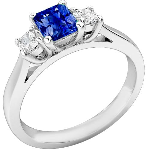 Round Diamond Women's Ring 1.25 Carats Ceylon Sapphire U Prong Setting