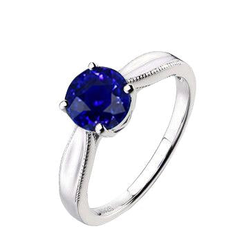 Round Gemstone Solitaire Ring Ceylon Sapphire Milgrain Shank 1 Carat