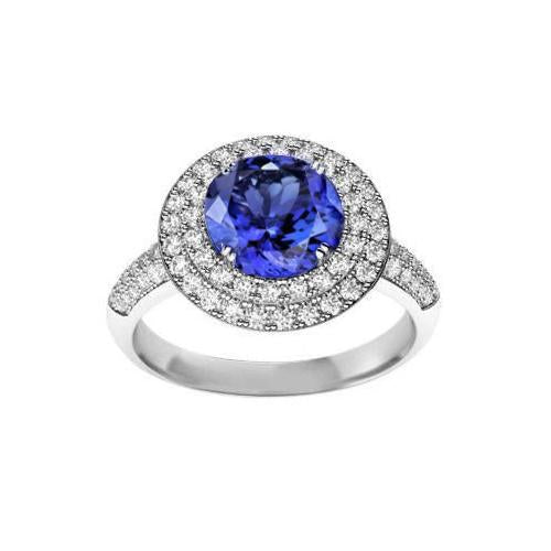 Round Genuine Tanzanite Natural Diamonds Split Fancy Ring 2.65 Carats