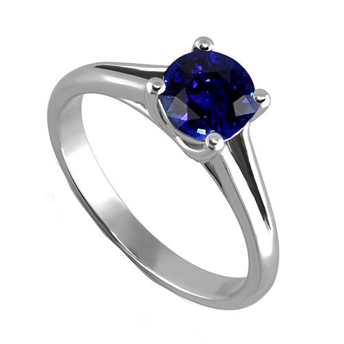 Round Gold Solitaire Ceylon Sapphire Ring U Prong Setting 1.50 Carats