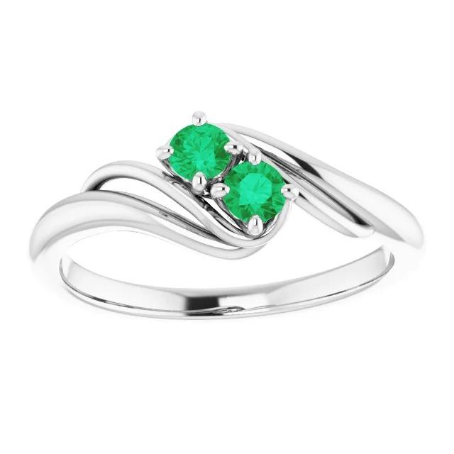 Round Green Emerald Bypass Setting Ring 1.60 Carats White Gold 14K
