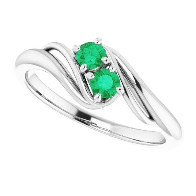 Round Green Emerald Bypass Setting Ring 1.60 Carats White Gold 14K