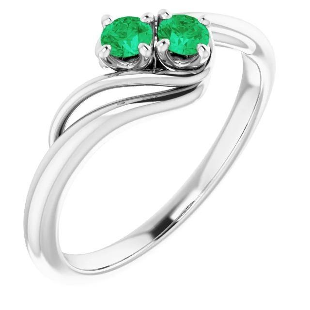 Round Green Emerald Bypass Setting Ring 1.60 Carats White Gold 14K