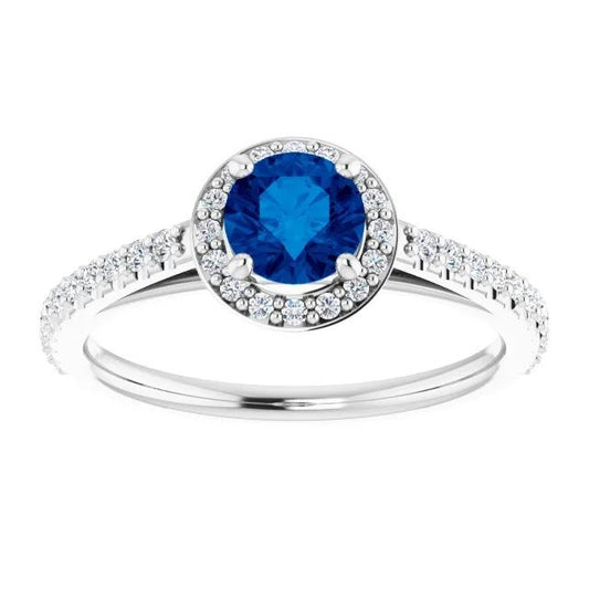 Round Halo Blue Sapphire 2.50 Carats Ring White Gold 14K