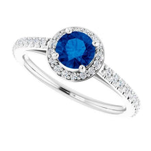 Round Halo Blue Sapphire 2.50 Carats Ring White Gold 14K