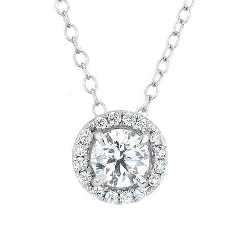 Round Halo Diamond Pendant Necklace 1.65 Carats White Gold 14K
