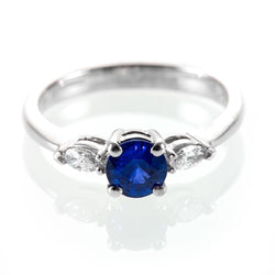 Round & Marquise Ceylon Blue Sapphire Natural Earth Mined Diamonds Ring White Gold 2.50 Ct