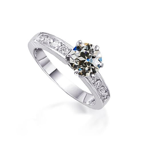 Round Old Mine Cut Diamond Ring 6 Prong Channel Set 2 Carats