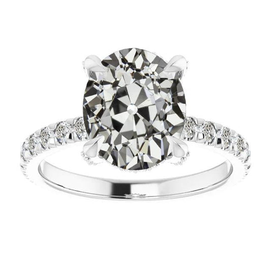 Round & Oval Old Mine Cut Diamond Wedding Ring 7.50 Carats Jewelry