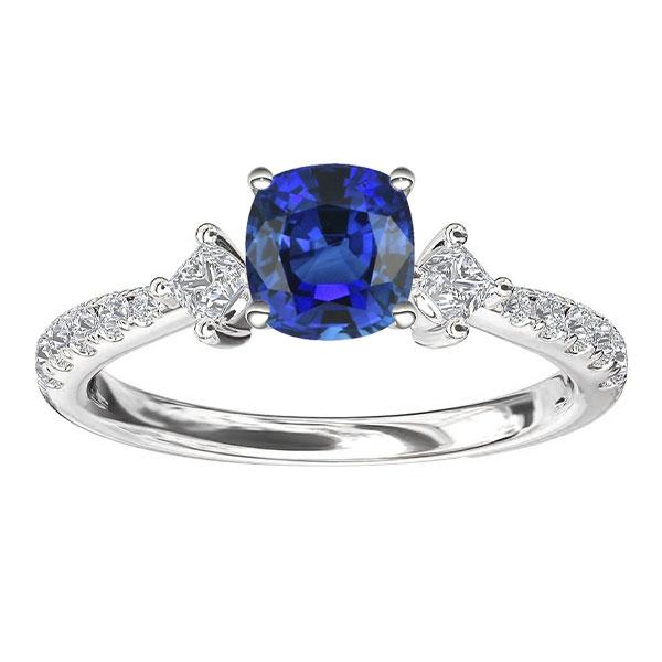 Round & Princess Diamond Cushion Sapphire Ring 3 Carats 3 Stone Style