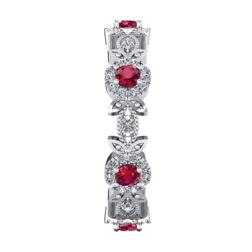 Round Red Ruby And Diamond Eternity Band 1 Carat Milgrain 5 mm Wide
