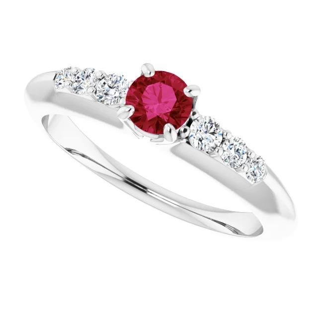 Round Ruby 1.50 Carats Engagement Ring White Gold 14K