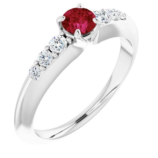 Round Ruby 1.50 Carats Engagement Ring White Gold 14K