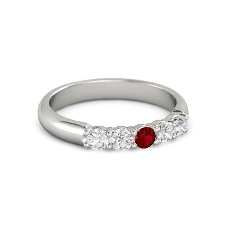 Round Ruby And Diamond Ring 1.50 Carats White Gold 14K Jewelry