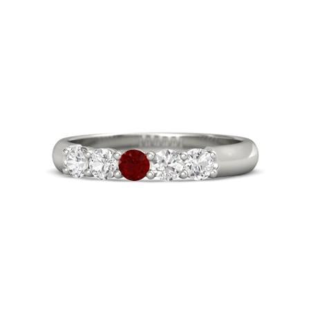 Round Ruby And Diamond Ring 1.50 Carats White Gold 14K Jewelry