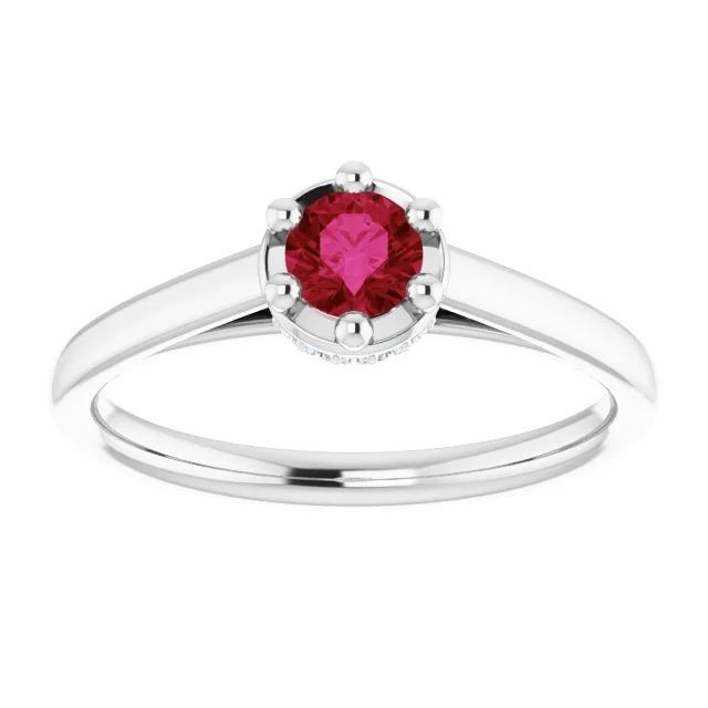 Round Ruby Ring White Gold 14K Prong Style 1.25 Carats