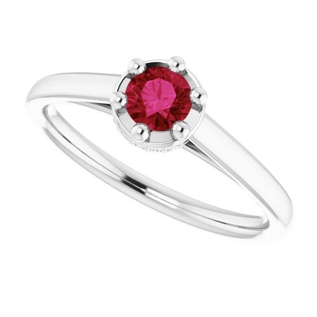 Round Ruby Ring White Gold 14K Prong Style 1.25 Carats