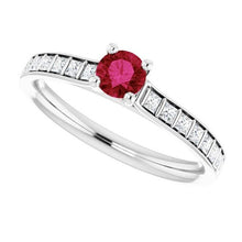 Round Ruby and Princess Diamond Ring 2 Carats White Gold 14K