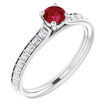 Round Ruby and Princess Diamond Ring 2 Carats White Gold 14K