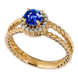 Round Sapphire And Diamond Fancy Ring 2 Carats Yellow Gold 14K
