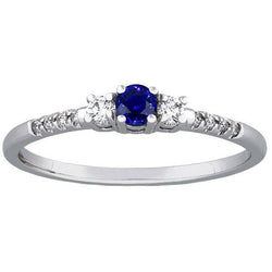 Round Sapphire Natural Earth Mined Diamond Ring 3 Stone Style With Accents 2 Carats