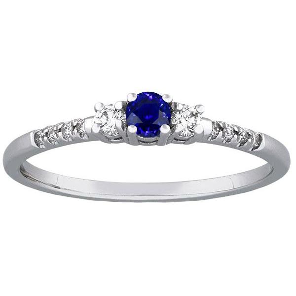 Round Sapphire Diamond Ring 3 Stone Style With Accents 2 Carats