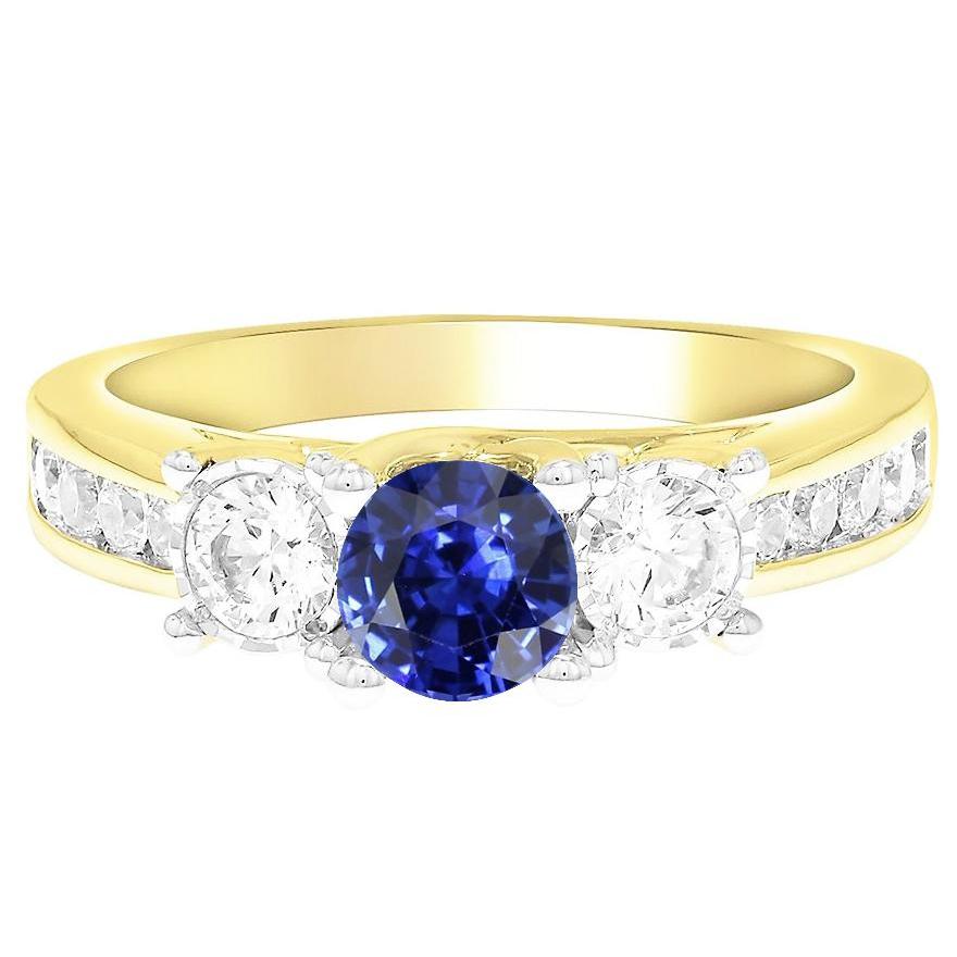 Round Sapphire Gemstone Ring Channel Set Diamonds 4 Carats