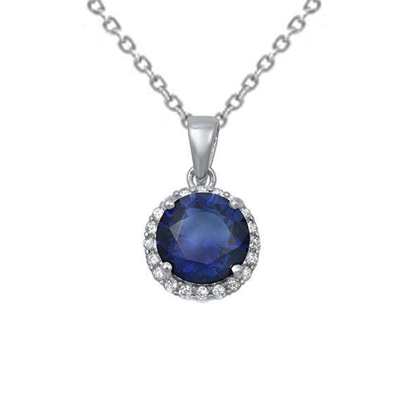 Round Sapphire Jewelry Diamond Pendant Solid Gold 2.40 Carats