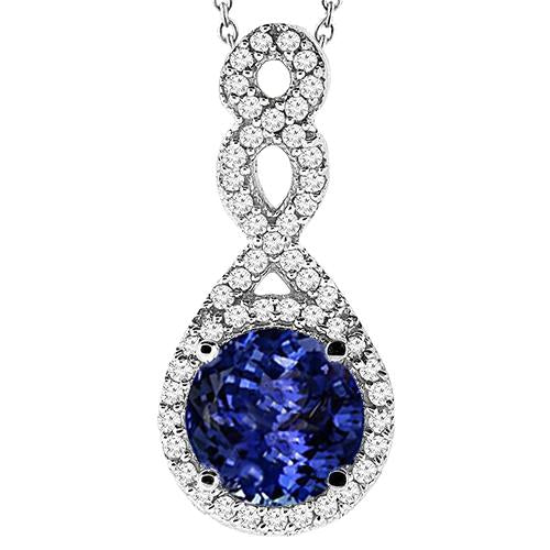 Round Shaped Tanzanite & Diamond Pendant Necklace 4.25 Carat WG 14K
