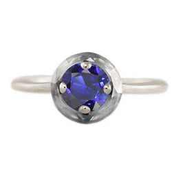 Round Solitaire Blue Sapphire Ring 1 Carat 4 Prong Gemstone Jewelry