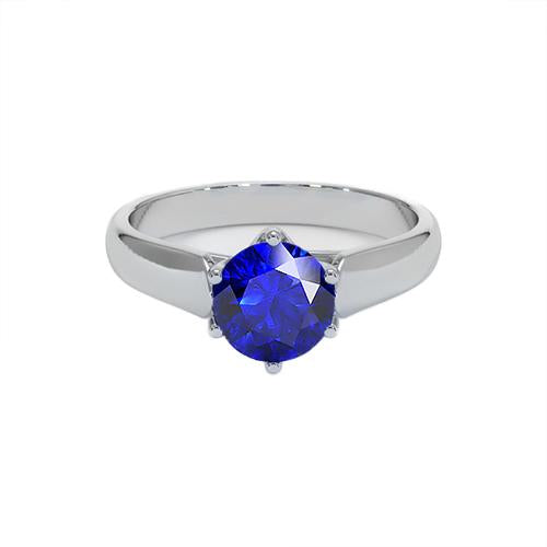 Round Solitaire Ring Sri Lankan Sapphire 2 Carats White Gold 14K