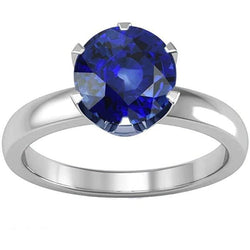 Round Solitaire Sapphire Ring 3 Carats White Gold Jewelry