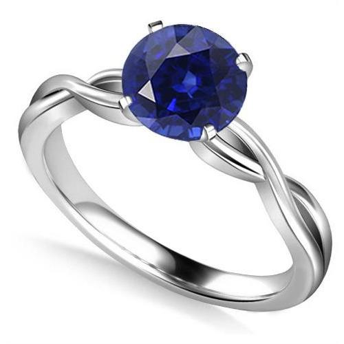 Round Solitaire Sapphire Ring Infinity Style Shank Gold 14K 2 Carats