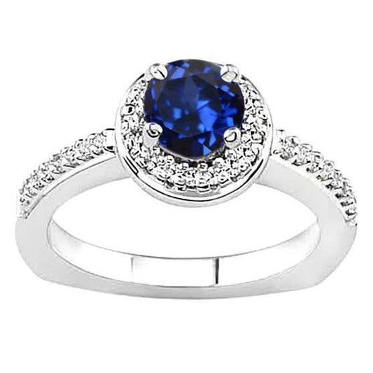 Round Sri Lankan Sapphire Diamonds Ring 5.76 Carats White Gold 14K