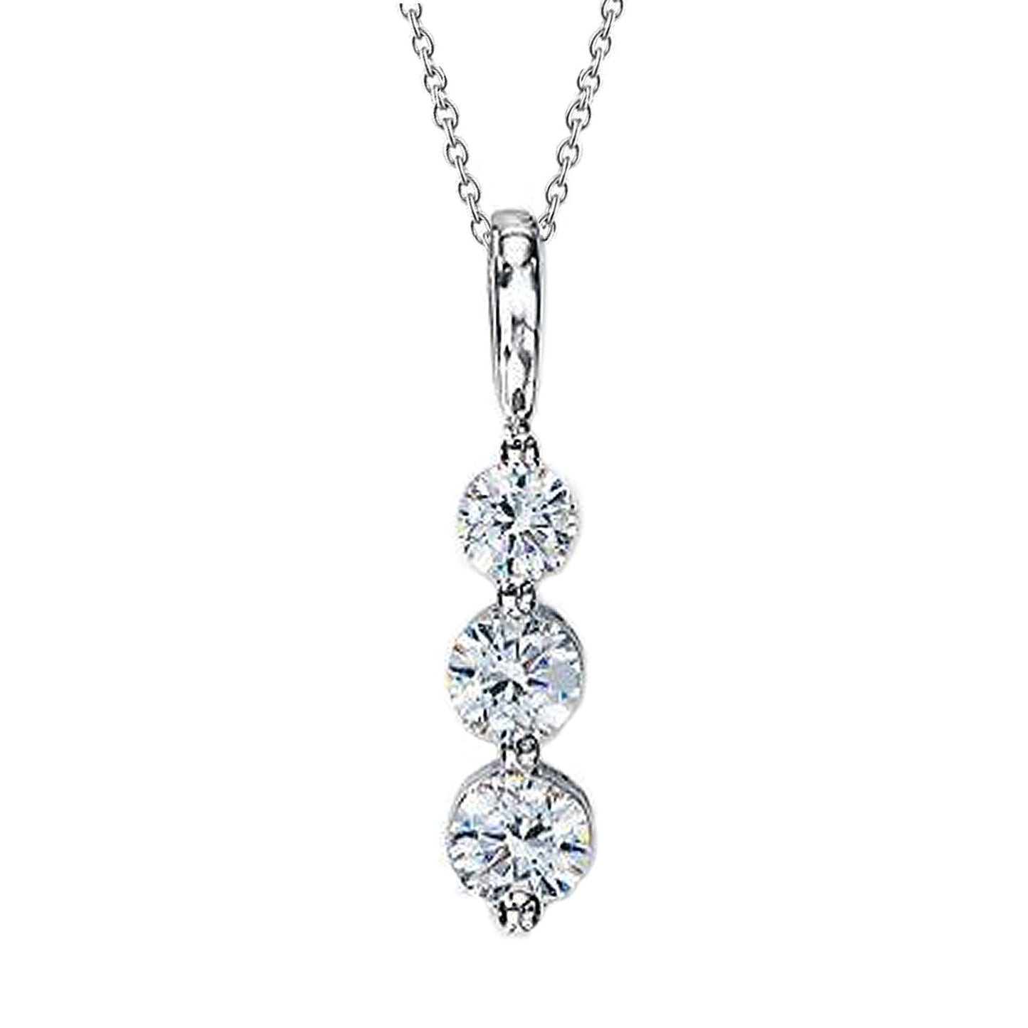 Round White Diamond Journey Necklace Pendant 1.9 Carat White Gold 14K