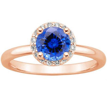 Round Women's Engagement Ring Halo Blue Sapphire Rose Gold 2.50 Carats