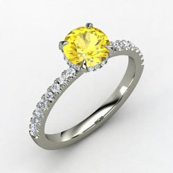 Round Yellow Sapphire Natural Earth Mined Diamond Wedding Ring 3.50 Carats White Gold 14K