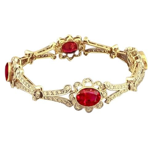 Ruby And Diamond Victorian Style Bracelet 28 Carats Yellow Gold 14K