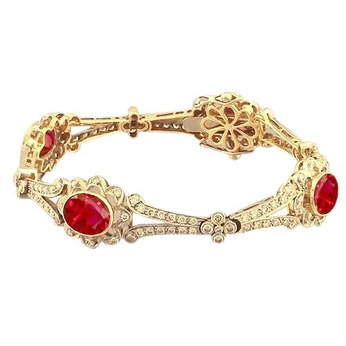 Ruby And Diamond Victorian Style Bracelet 28 Carats Yellow Gold 14K