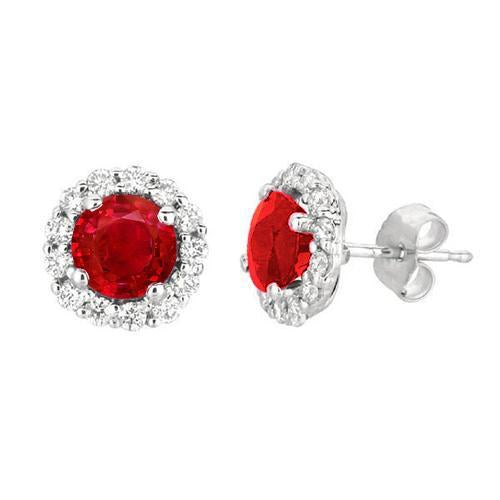 Ruby And Diamonds 3.30 Carat Stud Earrings White Gold 14K Push Back